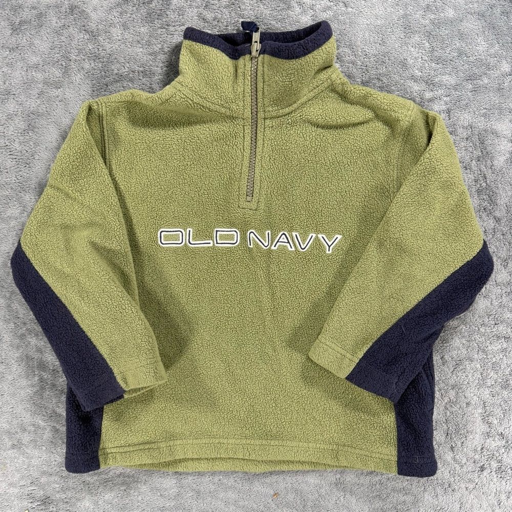 Vintage 90s Old Navy Quarter Zip Fleece Pullover Retro Olive Green Navy Y2K